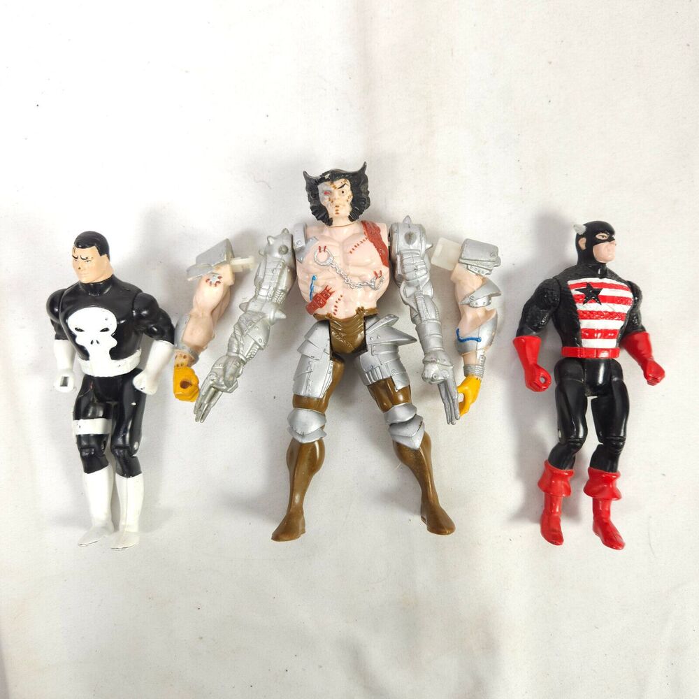 Vintage 90s Mavel ToyBiz Toy Lot Robot Wolverine -‎ Captain America - Punisher